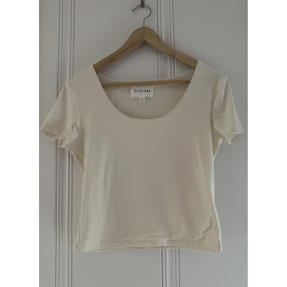 Olive + Oak Ivory Puff Sleeve Scoop Neck Stretch Top Size M